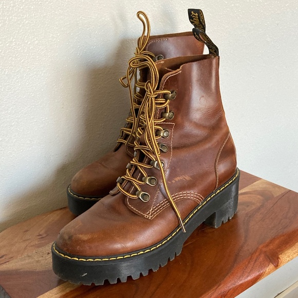 doc Martens  leona lace up block heel platform leather boots - Picture 8 of 10